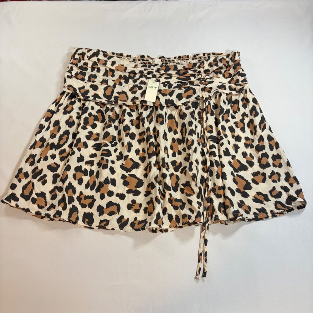 NWT Aerie XL Leopard Print Smocked Mini Skirt Animal Ruched Wrap Side Tie Skirt